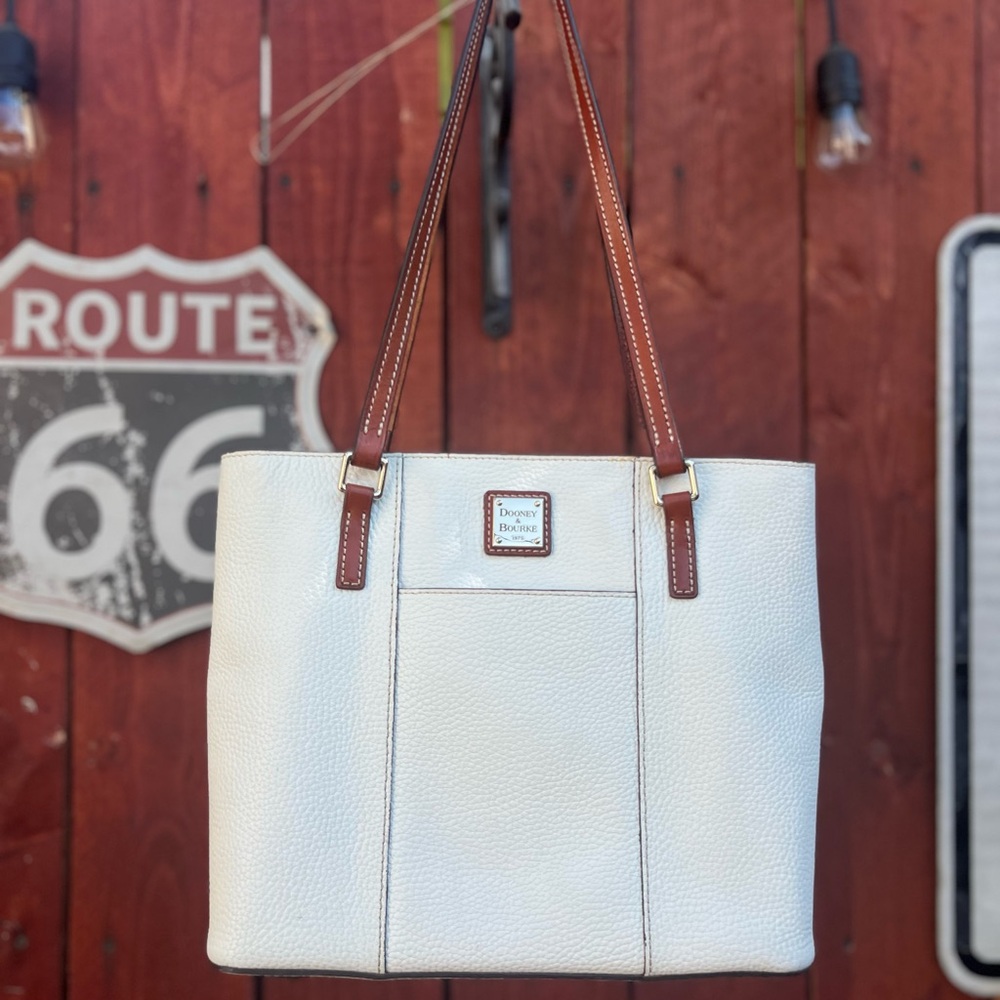 Dooney & Bourke Cream Leather Tote with Brown Straps